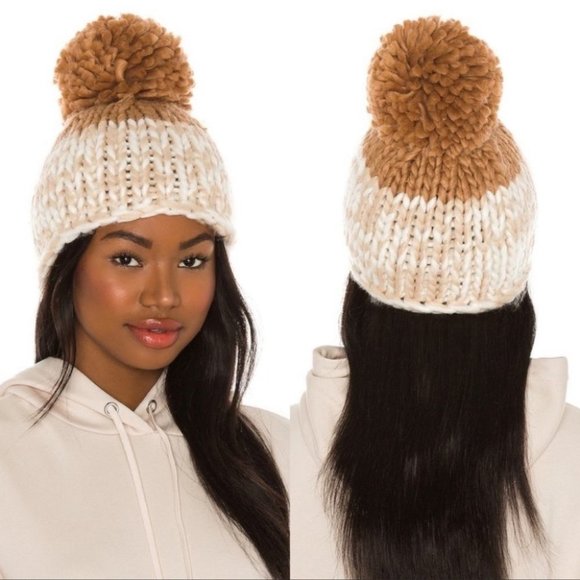 Free People Cozy Up Color Block Beanie with Pom Pom - Picture 1 of 6